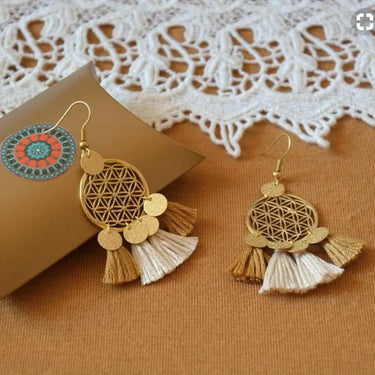 Golden Flower Of Life Tassel Earrings-Your Soul Place